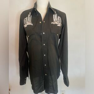 KARMAN Western Shirt Dark Deep Green with White design. Size Small